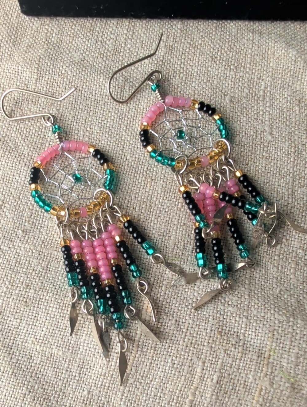 Sterling Silver Hook Glass Bead Dreamcatcher Earrings Southwestern Boho